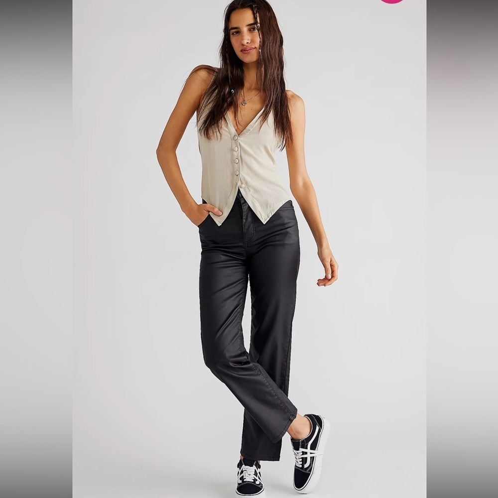 We The Free People Faux Vegan Leather Black Pant Hi Rise Size 27